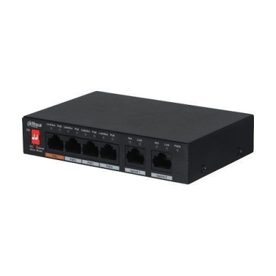 Switch Dahua PFS3006-4ET-60-V2 PoE 4+2 porturi, 250m, 30W, 60W SafetyGuard Surveillance foto