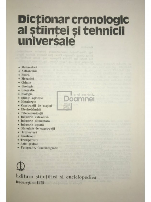 Ștefan Bălan - Dicționar cronologic al științei și tehnicii universale (editia 1979)