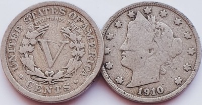 2350 USA SUA Statele Unite 5 cents 1910 (with &amp;quot;CENTS&amp;quot;) UZATA km 112 foto