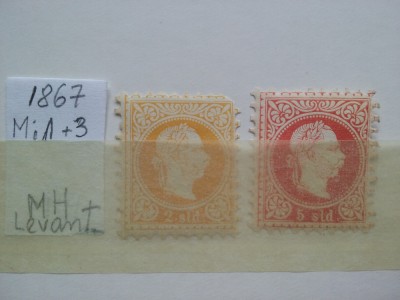 1867- Austria-Levant-Mi 1+3-dant.9 1/2 -MH foto