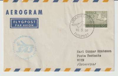 Aerograma Suedia 1959 , Primul Zbor SAS , Stockholm - Vienna foto
