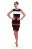 V856-115 Rochie office eleganta cu model geometric in dungi colorate, XXL