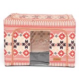 Cutie de Depozitare Pliabila, Flippy,100 L din Bumbac si In, 60X42X40 cm, Fereastra Frontala, 2 Usi de Acces cu Fermoar Bidirectional, Cadru Metalic,