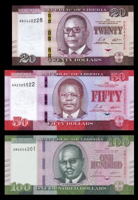 LIBERIA █ SET █ 20 + 50 + 100 Dollars █ 2022 █ UNC █ PESTE_2000BANCNOTE_UNC_AICI foto