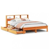 Cumpara ieftin Pat cu biblioteca fara saltea maro 160x200 cm lemn masiv de pin