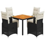 Cumpara ieftin Set bistro de gradina cu perne, 5 piese, negru, poliratan