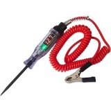 Tester tensiune auto 6&ndash;24V DC cu afisaj digital, cablu spiralat rosu, sonda metalica subtire, clema crocodil &ndash; verificare baterie, sigurante, conector