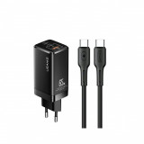 Incarcator priza 2x Type-C, USB 65W + Cablu Type-C PD100W - USAMS Kit (MTXLOGTC01) - Black