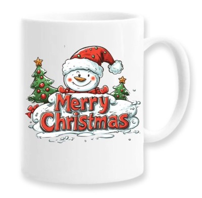 Cana alba personalizata Merry Christmas, Model Snowman, INOVATIX&amp;reg;. 330ml foto