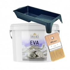 Set, Vopsea Decorativa Eva Madreperla Alb Perlat 2,5L, Tava 10 cm, Pensula 70 mm