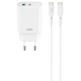 Incarcator Retea Cu Cablu USB-C XO Design CE30, 30W, 3A, 1 x USB-A - 1 x USB-C, Alb