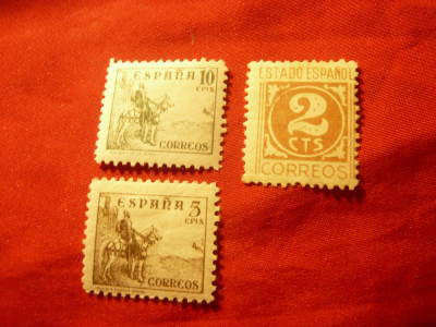 3 Timbre Spania 1936 ,Cifra , Cavaleri , 2 ,5 si 10 cts foto