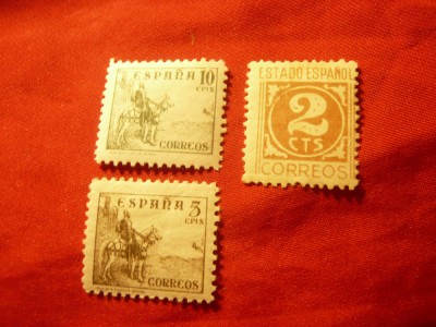 3 Timbre Spania 1936 ,Cifra , Cavaleri , 2 ,5 si 10 cts foto