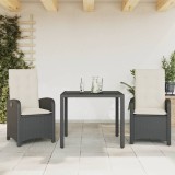 VidaXL Set mobilier de grădină cu perne, 3 piese, negru, poliratan