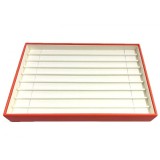Cumpara ieftin Tavă Expunere 9 Lanțuri, Structură Lemn și Piele Eco Orange/Crem &ndash; 250x180x35 mm