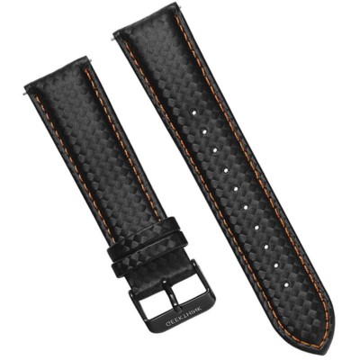 Curea piele compatibila Fossil Gen 5 Smartwatch, Telescoape QR, 22mm, Negru/Portocaliu foto