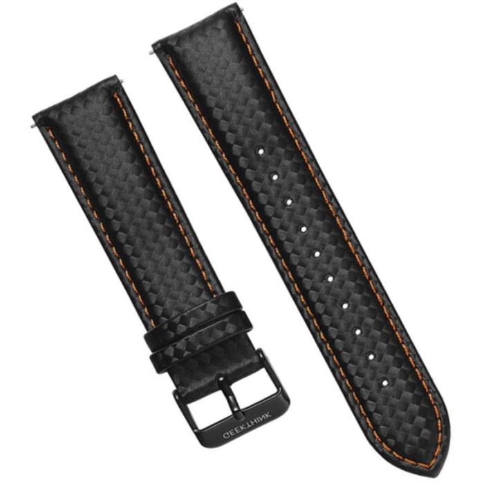 Curea piele compatibila Fossil Gen 5 Smartwatch, Telescoape QR, 22mm, Negru/Portocaliu