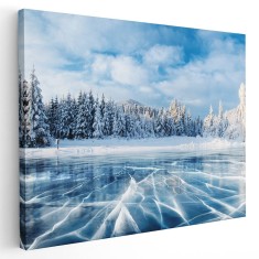 Tablou canvas peisaj iarna lac inghetat, albastru, alb 1227 Tablou canvas pe panza CU RAMA 20x30 cm