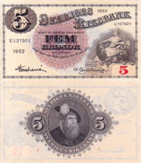 SUEDIA 5 kronor 1952 UNC!!! foto