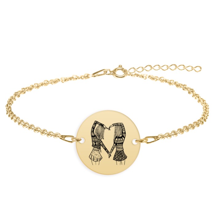 Anabella - Bratara personalizata banut pentru prietene surori din argint 925 placat cu aur galben 24K