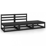 Set mobilier gradina Gossi, 3 piese, lemn masiv pin, negru. Canapea, taburet, exterior, relaxare, rezistent intemperii