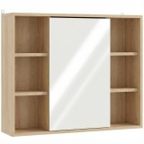 HOMCOM Dulap cu oglindă din MDF și PAL, cu 3 rafturi laterale și raft interior reglabil, 60x14.5x49.4 cm | Aosom Romania