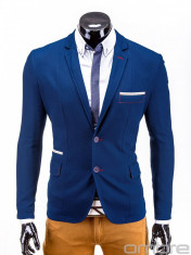 Sacou pentru barbati, bleumarin, casual, slim fit, cu buzunare aplicate, elegant, inchidere doi nasturi - M40 foto