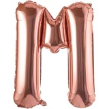 Balon folie metalizata litera m, flippy, 80 cm, umflati cu heliu sau aer, ambalaj individual, pai inclus, rose gold
