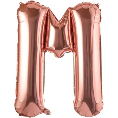 Balon folie metalizata litera m, flippy, 80 cm, umflati cu heliu sau aer, ambalaj individual, pai inclus, rose gold foto