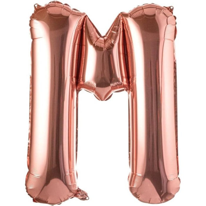 Balon folie metalizata litera m, flippy, 80 cm, umflati cu heliu sau aer, ambalaj individual, pai inclus, rose gold