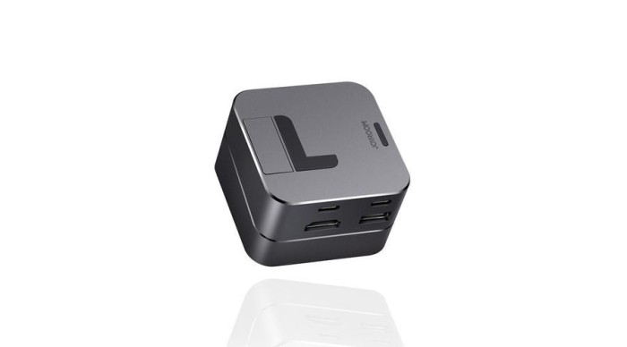 Joyroom Hub multifuncțional USB tip C - USB 3.0 / RJ45 / HDMI / USB tip C / Thunderbolt pentru MacBook Pro, gri (S-H121-Gray)