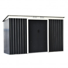 Casuta/magazie/sopron de gradina pentru depozitare unelte, cu structura baza inclusa, otel si PP, gri inchis, 280x130x172 cm