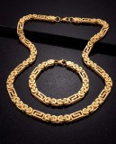 Set Lanț și Brățară Barbati Placat Aur 14K, Model Bizantin Grecesc, Otel