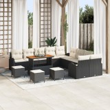 Set de canapea de grădină vidaXL 14 piese cu perne Negru Ratan sintetic Acacia