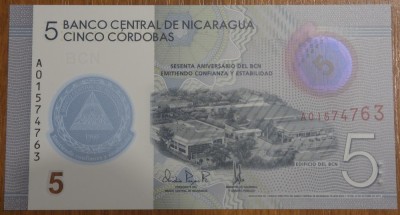 5 cordobas 2019, Nicaragua, polimer, UNC foto