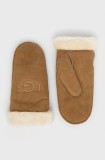 UGG mănuși din piele de caprioara femei, culoarea maro 20932-BLK