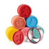 Set 6 stampile pentru prajituri eMazing, tematica de Craciun, din silicon alimentar non-toxic, taietor aluat inclus, 6 cm, maner din plastic, compact,