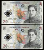 Romania, lot 2 bancnote 20 lei 2021 UNC din fisic