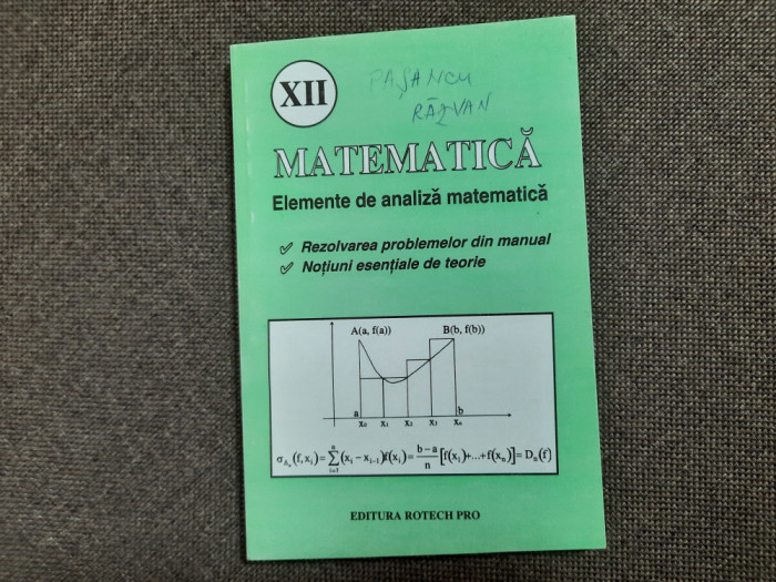 ELEMENTE DE ANALIZA MATEMATICA CLASA A XII A REZOLVAREA PROBLEMELOR DIN MANUAL