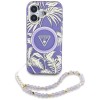 Husa pentru iPhone 16 - Guess IML Palm Trees Triangle with Pearl Strap MagSafe (GUHMP16SHPCTPLSU) - Purple