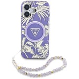 Husa pentru iPhone 16 - Guess IML Palm Trees Triangle with Pearl Strap MagSafe (GUHMP16SHPCTPLSU) - Purple