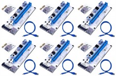 Riser PCI iUni V008S, Set 6 buc, PCI-E 1X - 16X, cablu 6 pini, USB 3.0, mining BTC, ETH foto