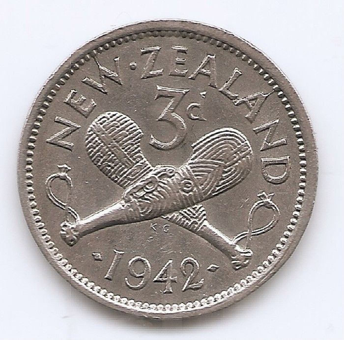 Noua Zeelanda 3 pence 1942 - George VI, Argint, 16,3 mm, KM-7