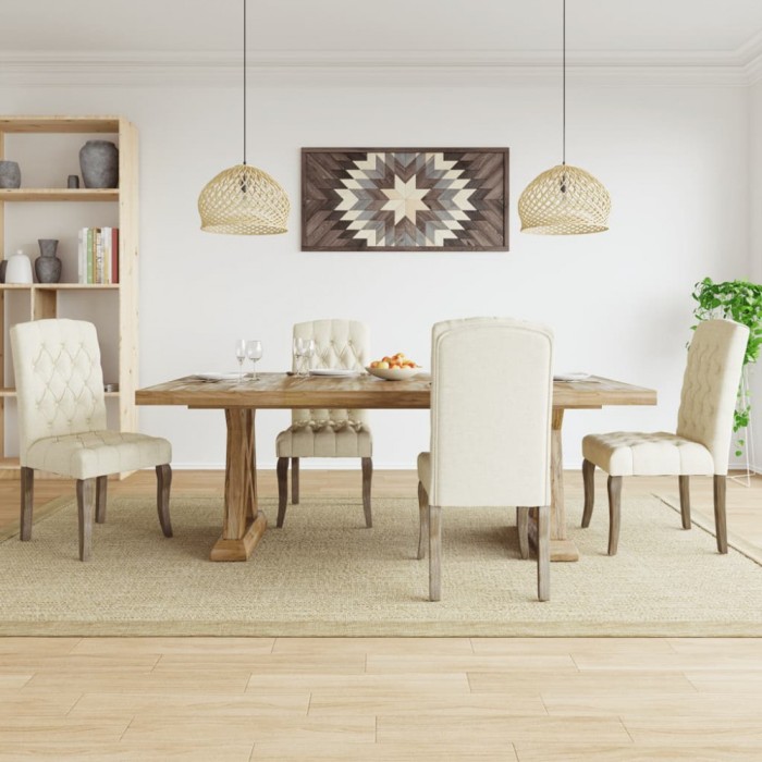 vidaXL Scaune de bucătărie, 4 buc., bej, textil cu aspect de p&acirc;nză