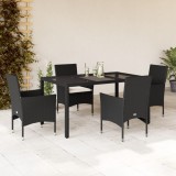 VidaXL Set mobilier de grădină cu perne 5 piese negru poliratan&amp;sticlă