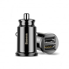 Incarcator Auto Baseus Grain Quick Charge 2.0 Dual Port USB, Incarcare Rapida, Iluminare Led Albastru foto