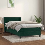 vidaXL Pat box spring cu saltea, verde &icirc;nchis, 90x190 cm, catifea 3130994