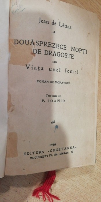 myh 722 - JEAN DE LETRAZ - 12 NOPTI DE DRAGOSTE - VIATA UNEI FEMEI - ED 1930