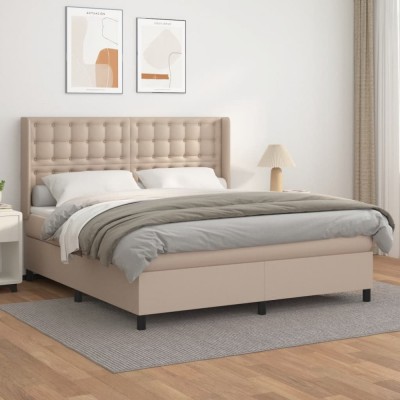 vidaXL Pat box spring cu saltea, cappuccino, 160x200cm piele ecologică 3132512 foto