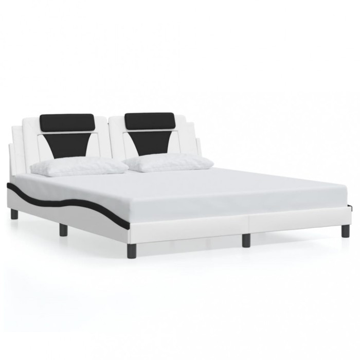 Cadru de pat Viana fara saltea alb si negru 180x200cm piele artificiala